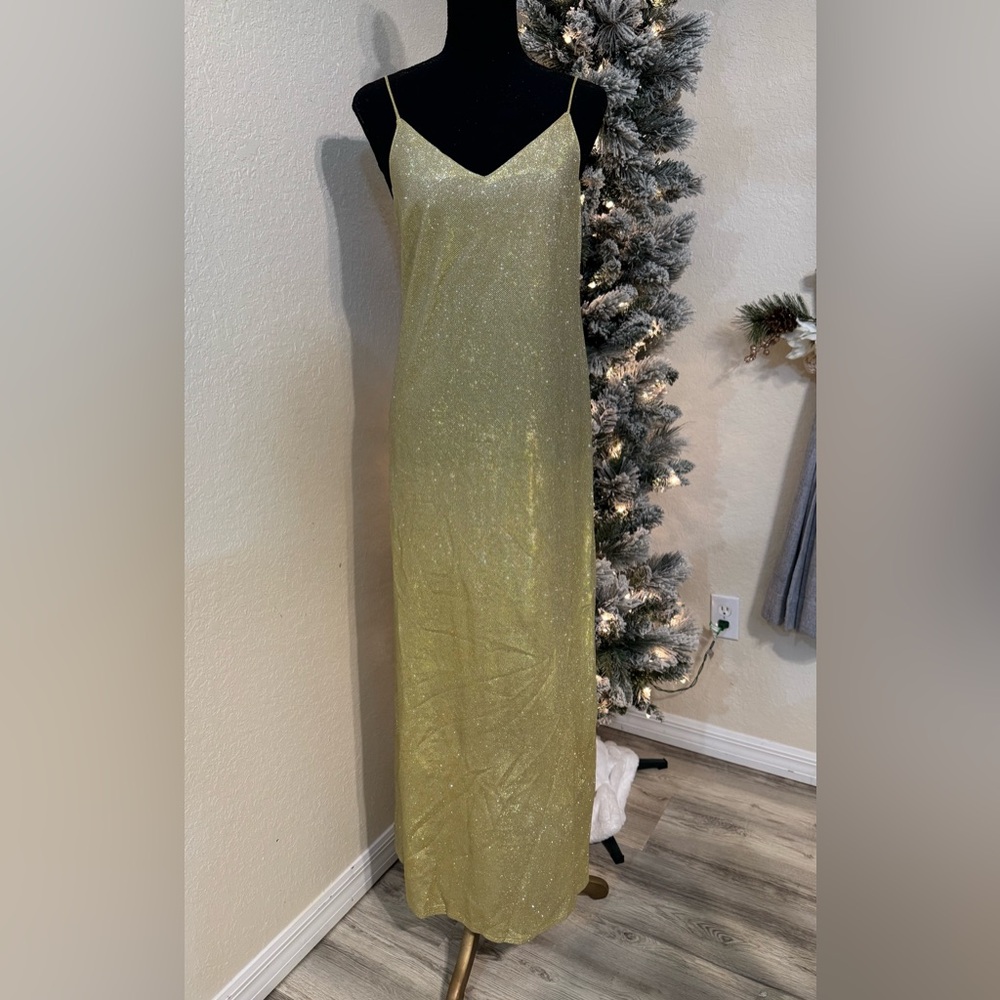 NEW Gold Metallic Evening Gown / NYE Dress - Size Large - Handmade in France